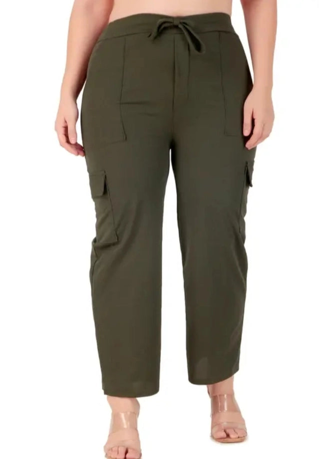 Cotton Blend Straight Fit Trouser for Women (Olive, L)